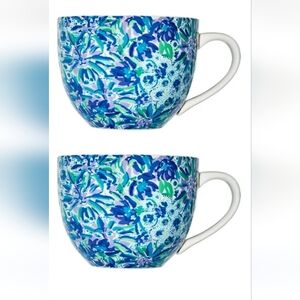 Lilly Pulitzer Blue Lion Floral Print Tea/Coffee Cups Mugs Set Of 2 🦋
